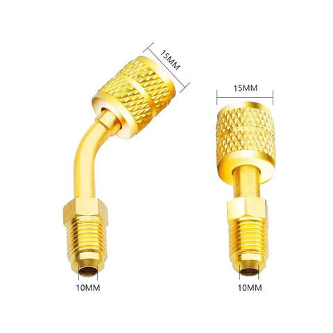 R410A Adapter Five Sixteenth Inch SAE Female To Quarter Inch SAE Male Flare For Air Conditioners HVAC Two Pack brass adapters.