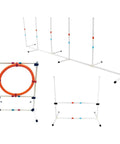 Dog Agility Starter Set with hoop jump, weave poles, and bar jump, for backyard training and creating home obstacle courses