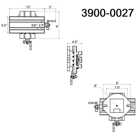Heavy Duty Compound Slide Table 5.5 By 12 Inches Featuring Dual Axis Travel, detailed schematic with dimensions and components.