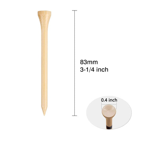 Durable Bamboo Golf Tees 100 Pack 3.25 Inches Long Biodegradable Eco Friendly Tees For Stable Drives Low Friction Size Detail