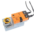 Heavy Duty Modulating Damper Actuator Featuring 20 Nm Torque For HVAC Applications mounted on a silver base with cables.