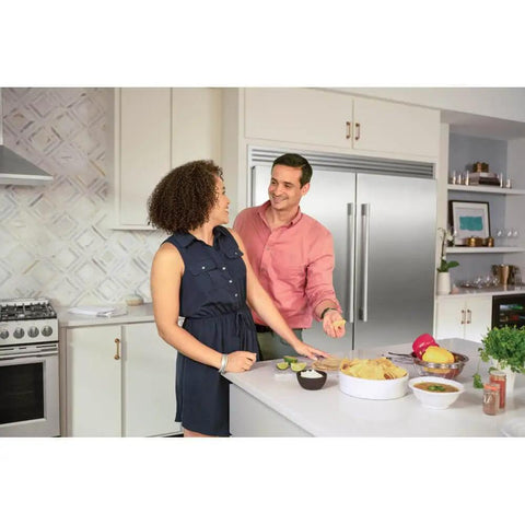 Sleek Smudge Proof Stainless Steel Upright Freezer With 18.9 Cubic Feet Storage And Smooth Glide Out Ice Maker in modern kitchen.