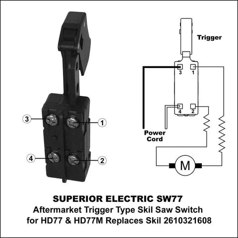 Top Shelf Replacement Trigger Switch For Power Drills 20 Amp On Off Handle, wiring diagram for Skil HD77 and HD77M