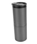 Grab Fresh Brew On The Fly With This Portable All In One Coffee Grinder And Brewer Featuring A Rechargeable Battery Adjustable Settings And Cordless Design Perfect For Travel Camping Or Office Use in sleek black stainless steel travel mug.