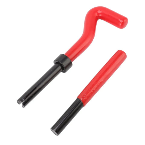 Heavy Duty M12 X 1.25 Thread Repair Kit With High Strength HSS Steel Inserts For Damaged Threads, Includes Drill Bits And Taps, Auto Engine Repair Tools With Red Handle. Red-handled tap tools