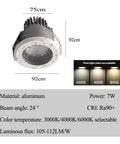 WKNHHL 7W Waterproof Led Downlight - Recessed Indoor Lighting for Bathroom, Kitchen, and Shower Room, aluminum material, 92cm diameter.