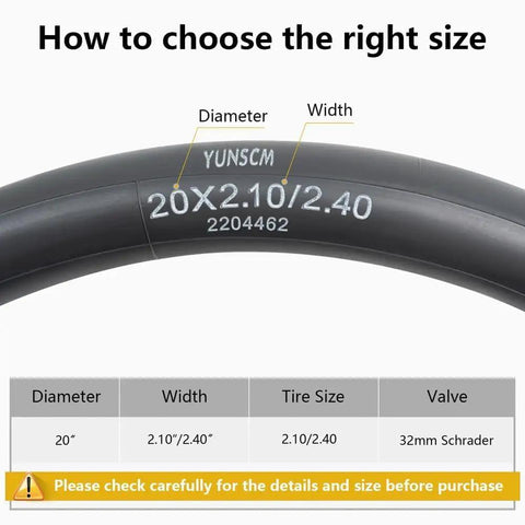 Heavy Duty 20 Inch Bike Inner Tubes 2 Pack 20x2.10 To 2.40 Butyl With Schrader Valve size guide chart
