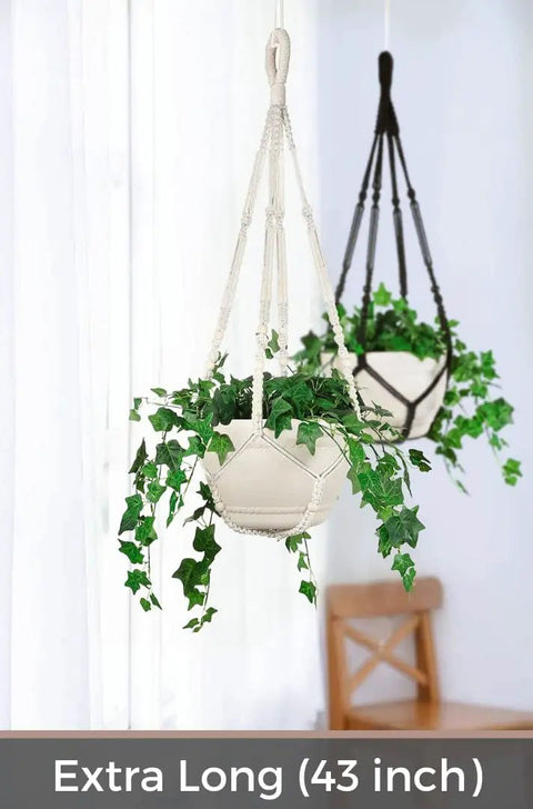 Extra Long 43 Inch Macrame Planter Hanger For 12 Inch Pots With Swag Hook Large Indoor Plant Display No Tassel Cotton Rope Beige XL No Pot Or Plant Included Sturdy 4mm Cord