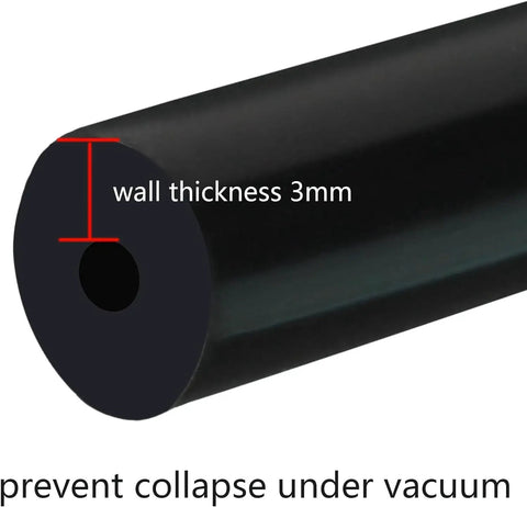 Cross-section of black silicone hose showing 3mm wall thickness, part of Automotive Silicone Vacuum Hose Kit With 3Mm 4Mm 5Mm 6Mm 8Mm 10Mm Inner Diameters Six Black High Temp Silicone Hoses Five Feet Each 3Mm Wall Thickness Includes Tubing Cutter Ideal For Boost Lines And Engine Vacuum Systems.
