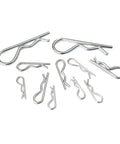 Fresh 150 Pcs R Shaped Cotter Pins Carbone Steel Spring Retaining Fasteners small metal pins in various sizes arranged on surface.
