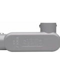 No BS One Inch Aluminum LL Form 5 Conduit Body with integral cover, gray, for rigid conduit runs, ensuring a tight seal.