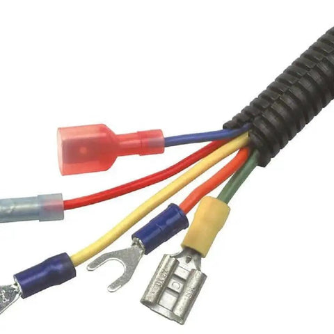 Garage Boss Heavy Duty Split Wire Loom Tubing Three Pack Sleek Black Corrugated Cable Conduit For Automotive Marine Wiring Crew Approved Harness Wrap 25 Ft Each with colorful electrical connectors.