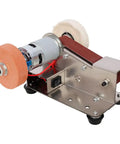 Slick Mini Belt Sander And Solid Bench Grinder Offering Seven Speed Variations With A Powerful 775 Motor for knife honing and wood buffing.