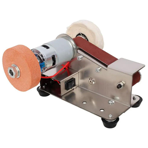 Slick Mini Belt Sander And Solid Bench Grinder Offering Seven Speed Variations With A Powerful 775 Motor for knife honing and wood buffing.