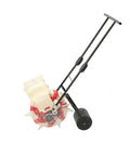 Side view of Hand Push Seeder Planter With 7 Nozzles, Manual Seed Drill And Spreader For Gardens on white background