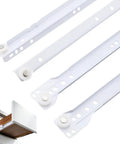 Heavy Duty Bottom Mount Drawer Slides For Furniture, 12 Inch White Steel Cabinet Tracks with nylon rollers, showing close-up view.