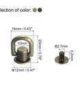 8 Piece DIY Leather Craft Ball Post Head Button Rivets With D Ring For Bag Straps Bronze Tone And Metallic Black Finish 12mm