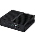 Badass N100 Fanless Mini PC With Six 2.5 Gigabit LAN Ports Rock Solid DDR5 Barebone Kit, aluminum body with various ports.