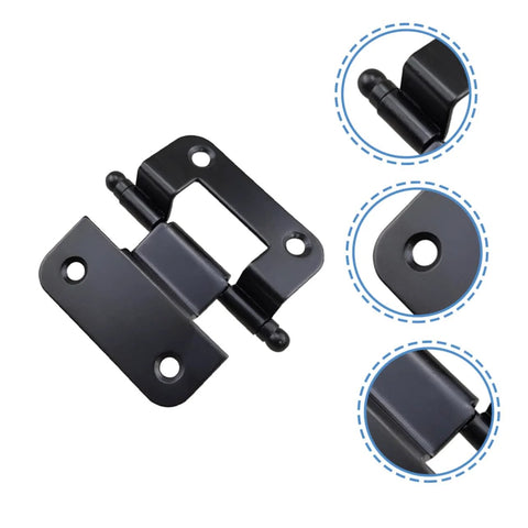 SHINEOFI kitchen cabinet door hinge, black iron, front view with mounting plate and hinge pin