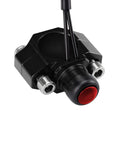 Slick CNC Universal Motorcycle Kill Switch Toggle, close-up of rugged aluminum alloy engine stop start button with red cap.