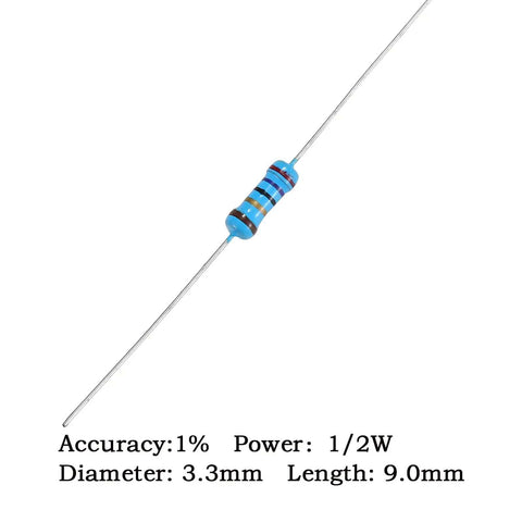 Single resistor from the 1300 Piece Resistor Kit With 1/2W 1% Metal Film Resistors From 1 Ohm To 3M Ohm 130 Values 10 Pieces Each