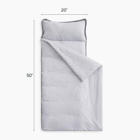All In One Toddler Nap Mat With Pillow And Blanket For Kids 3 Plus Gray Ticking Stripe 100 Percent Cotton Cozy Naptime At Daycare