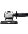 Workhorse Dual Size Four And A Half Inch And Five Inch Angle Grinder With Twelve Thousand RPM, Eleven Amp, AC DC, front view with guard