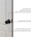 Keyed Entry Ball Door Knob in Matte Black Finish with Brass Construction on a white door.
