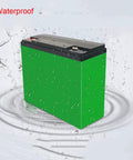 Rugged DIY 12V 20Ah Li Ion Battery Case For 72 18650 Cells Waterproof Storage Box Holder For Powerwall Build And Electric Sprayer Rig Gear Green, displaying water resistance.