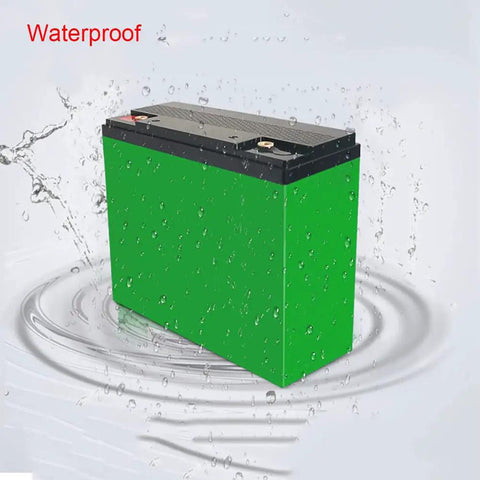 Rugged DIY 12V 20Ah Li Ion Battery Case For 72 18650 Cells Waterproof Storage Box Holder For Powerwall Build And Electric Sprayer Rig Gear Green, displaying water resistance.