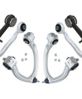 Front Suspension Control Arms And Ball Joints Six Piece Replacement Kit For Mercedes Benz, showing two silver and two black control arms.