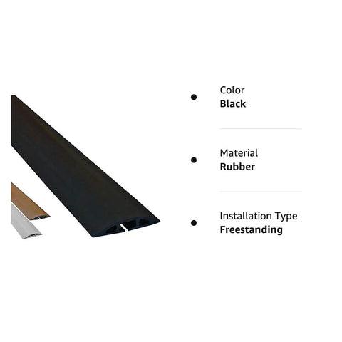 Low Profile Rubber Duct Cord Cover For Floor Cables, 10 Feet, Black, Center Channel Slit side view showing black rubber material