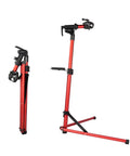 Two Leg Bike Repair Stand For Home Mechanics, Easy Setup Bicycle Maintenance Rack, Pro Grade Stable Red Bike Stand folded and extended