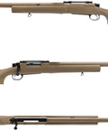 Mil Inspired M24 Airsoft Rifle With Cycling Action Elite Scout Style Tan Finish Rifle Side and Top Views