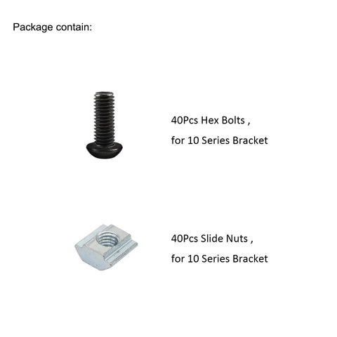 1010 Series Black Aluminum T Slot Hardware Kit with 40 Pcs M6 Slide Nuts and Hex Socket Cap Screws