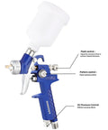Pro Level Mini Hvlp Paint Sprayer With Gravity Feed Cup And Genuine Stainless Steel 1.0Mm Nozzle For Slick Car Detailing and Fast Spot Fixes Featuring Zero Fuss Operation And Kickin Performance That Leaves Your Ride Looking Crisp - close-up view showing fluid and pattern controls.