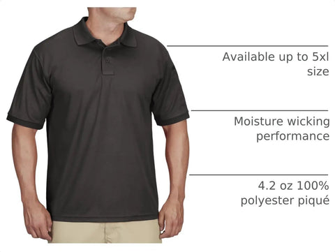 Mens Short Sleeve Uniform Polo In Charcoal Black Moisture Wicking Polyester Pique Fabric That Keeps You Cool Under Pressure Built For Real Crews Running The Daily Grind Without Getting Sweaty Or Wrinkled Out, 5XL size, lightweight fabric.