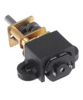 BE-TOOL 4PCS motor mounting bracket set with screws and nuts, black plastic mount with brass gears and shaft, side view