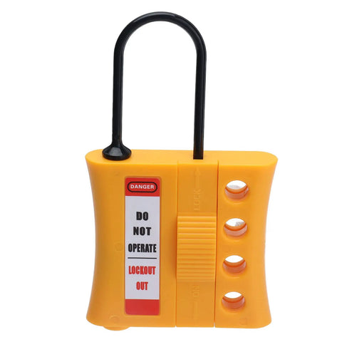 Heavy Duty Four Hole Safety Lockout Hasp For Industrial Power Isolation And Tagout Crafted From Corrosion Resistant Nylon Abs With No Sweat Setup Process And Rock Solid Multi Padlock Grip