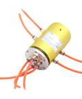 Rotary Joint 2 In 2 Out G1/8 Pneumatic Electric Rotary Union Slip Ring For Industrial Use, Supports 6 To 60 Circuits, 2 Channel G1/8 Connection, Built To Last Heavy Duty Design For Complex Machinery, yellow metal housing with orange hoses