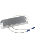 RXLG 100W aluminum fixed resistor for automotive braking with ribbed fins and two ring-terminal leads (side view)