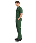 Men's Short Sleeve Zip Up Coveralls Built Different For The Daily Grind Heavy Duty Cotton Poly Blend Work Jumpsuit, green side view.