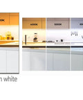 Kitchen lighting comparison showing 3000K warm white and other temperature options for under cabinet lights.