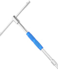 Go To Grease Monkey Approved T Handle Hex Wrench Featuring Adjustable Ratcheting Socket Design, blue metal, for tight corner bolt access.
