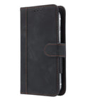 Premium Leather Shell Case For Danew Trace T-One 5 5 Inch with black finish displaying card slots and magnetic closure.