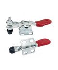 Stainless Steel Toggle Clamp With Quick Release Locking For Woodworking Jigs And Welding Fixtures No Sweat Operation Rock Solid Grip Heavy Duty Pro Workshop Gear showing red handle and durable metal base.