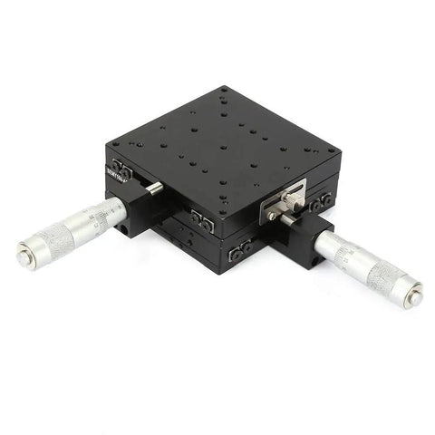 Workhorse Aluminum XY Axis Linear Stages With Micrometer Manual Slide Table 100mm By 100mm By 40mm Black Anodized Roller Track