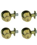 Keyed Alike Single Cylinder Deadbolt Lock Set 4 Pack With Polished Brass Finish For Front Or Exterior Doors