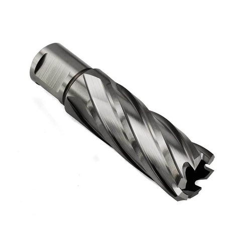 Oscarbide annular cutter, 7/8 in dia, 2 in depth, 3/4 in Weldon shank, metallic steel finish