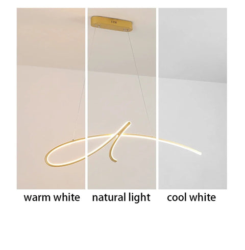 Premium Gold Led Pendant Light With Smooth Baked Varnish Iron Frame Dimmable Warm White Bulb showcasing three light settings.
